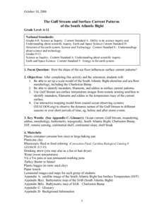 October 10, 2006  The Gulf Stream and Surface Current Patterns of the South Atlantic Bight Grade Level: 6-12 National Standards: