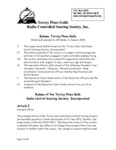P.O. Box 2872 Del Mar, CA[removed]www.torreypinesgulls.org Torrey Pines Gulls Radio Controlled Soaring Society, Inc.