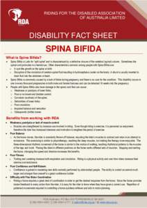 RIDING FOR THE DISABLED ASSOCIATION OF AUSTRALIA LIMITED DISABILITY FACT SHEET  SPINA BIFIDA