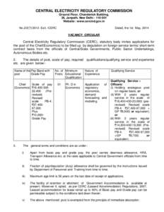 CENTRAL ELECTRICITY REGULATORY COMMISSION Ground Floor, Chanderlok Building, 36, Janpath, New Delhi[removed]Website : www.cercind.gov.in No[removed]Estt. /CERC