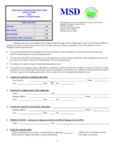 MSD  GROUNDWATER REMEDIATION USER APPLICATION FOR PERMIT TO DISCHARGE