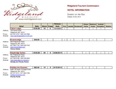 Ridgeland Tourism Commission HOTEL INFORMATION Smokin on the Rez October 24-26, 2014  Release