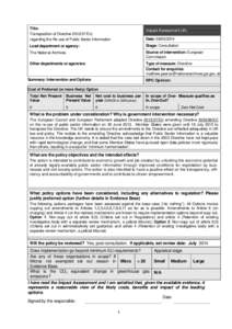 Title: Transposition of Directive[removed]EU, regarding the Re-use of Public Sector Information Impact Assessment (IA) Date: [removed]