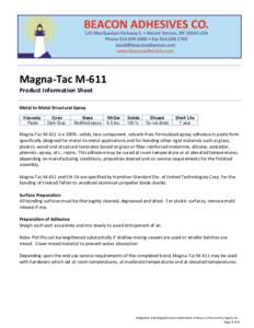 Magna-Tac M-611 Product Information Sheet Metal to Metal Structural Epoxy Viscosity Paste