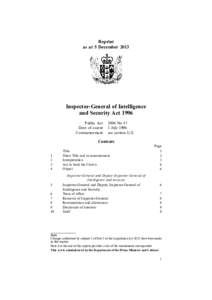 Reprint as at 5 December 2013 Inspector-General of Intelligence and Security Act 1996 Public Act