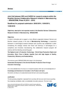 Page 1 of 5  Annex Joint Call between DFG and CAPES for research projects within the Brazilian German Collaborative Research Initiative in Manufacturing