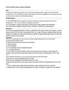 ICD-10 Transition Impact Analysis Guidelines Goal To identify, evaluate and prioritize risks to high-risk operating systems, and how to monitor and mitigate them. First, facilitate group discussion about risks and risk m