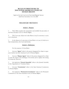 RULES OF PROCEDURE OF THE INTER-AMERICAN COURT OF HUMAN RIGHTS Approved by the Court at its Forty-ninth Regular Session held from November 16 to 25, 2000