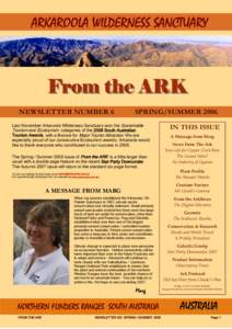 ARKAROOLA WILDERNESS SANCTUARY  From the ARK NEWSLETTER NUMBER 6  SPRING/SUMMER 2006