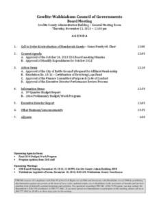 Cowlitz-Wahkiakum Council of Governments Board Meeting Cowlitz County Administration Building ~ General Meeting Room Thursday, November 21, 2013 ~ 12:00 pm  AGENDA