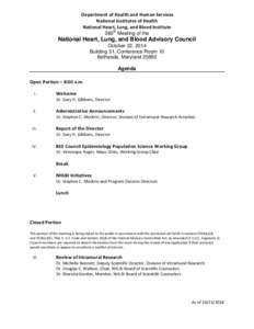 Department of Health and Human Services National Institutes of Health National Heart, Lung, and Blood Institute 260th Meeting of the  National Heart, Lung, and Blood Advisory Council