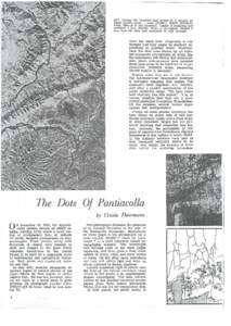 LEFT: Curious dot formation (see arrow) as it appears on NASA satellite photo — scale 150,000:1. RIGHT, OPPOSITE PAGE: Blow-up ol this formation. Length of enclosing oval formation 3 kms. BELOW: Photo of petroglyph, lo