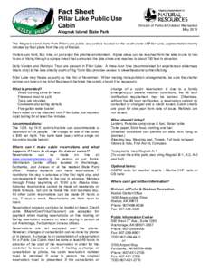 Fact Sheet Pillar Lake Public Use Cabin Afognak Island State Park  Division of Parks & Outdoor Recreation