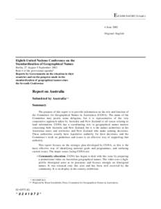 E/CONF.94/CRP.21/Add.1 4 June 2002 Original: English Eighth United Nations Conference on the Standardization of Geographical Names