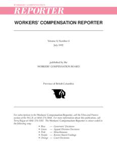 WORKERS’ COMPENSATION  REPORTER WORKERS’ COMPENSATION REPORTER  Volume 8, Number 4