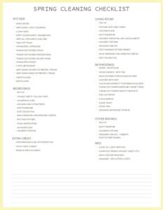 SPRING CLEANING CHECKLIST KITCHEN LIVING ROOM  WASH DISHES