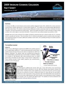 Satellites / Kosmos / Iridium 33 / Space debris / Strela / Iridium Communications / Iridium satellite constellation / Satellite / Satellite collision / Spaceflight / Spacecraft / Space technology