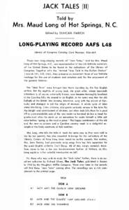 Jack Tales told by Mrs. Maude Long of Hot Springs, N.C. AFS L48