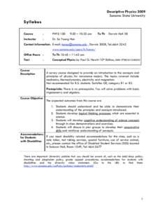 Descriptive Physics 2009 Sonoma State University Syllabus Course