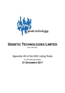 ASX Appendix 4D - 31 December 2017