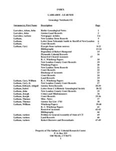 INDEX LARRABEE - LEARNED Genealogy Notebook #32 Surname(s), First Name  Description