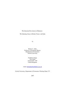 The Industrial Revolution in Miniature: The Spinning Jenny in Britain, France, and India by  Robert C. Allen