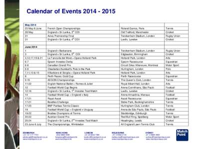 Calendar of Events[removed]May[removed]May-8 June