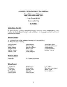 ILLINOIS STATE TEACHER CERTIFICATION BOARD - Minutes of the October 2, 2009 Business Meeting