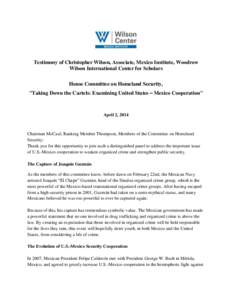 Testimony of Christopher Wilson, Associate, Mexico Institute, Woodrow Wilson International Center for Scholars House Committee on Homeland Security, 
