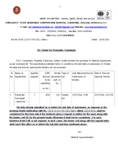 1  कमरचारी राजय बीमा िनगम असपताल, एजुकोन, कोललम, केरल [removed]EMPLOYEES’ STATE INSURANCE CORPORATION HOSPITAL, EZHUKONE, KOLLAM, KERALA6915