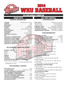 2014  WKU BASEBALL 2014 WKU BASEBALL PROSPECTUS  QUICK FACTS