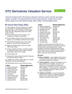 OTC Derivatives Valuation Service Interactive Data’s OTC Derivatives Valuation Service covers interest rate swap trades, complex OTC derivatives and structured products, single-name credit default swap and credit defau