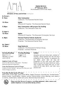 PARISH NOTICES 2 nd  February 2014