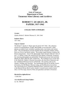 Robert T. Quarles, Jr., Papers