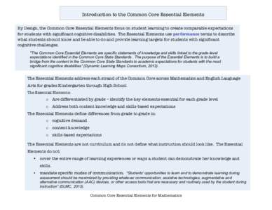 Common Core Essential Elements/Common Core State Standards side by side for Mathematics