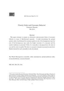 KEO Discussion Paper No[removed]Priority Order and Consumer Behavior* Fumimasa Hamada May 2014