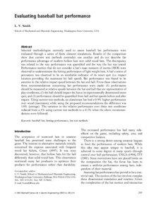 Evaluating baseball bat performance L. V. Smith School of Mechanical and Materials Engineering, Washington State University, USA