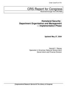 Homeland Security:  Department Organization and Management   Implementation Phase