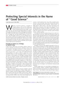 COMMENTARY  Protecting Special Interests in the Name of “Good Science” Linda Rosenstock, MD, MPH