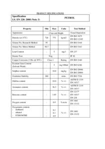 PRODUCT SPECIFICATIONS  Specification I.S. EN 228: 2008 (Note 3)  Property