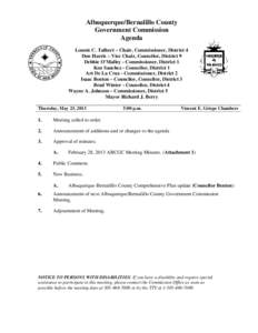 Albuquerque/Bernalillo County Government Commission Agenda Lonnie C. Talbert – Chair, Commissioner, District 4 Don Harris – Vice Chair, Councilor, District 9 Debbie O’Malley - Commissioner, District 1