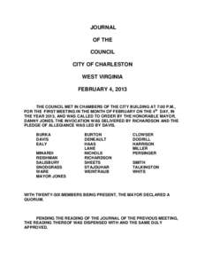 JOURNAL OF THE COUNCIL CITY OF CHARLESTON WEST VIRGINIA FEBRUARY 4, 2013