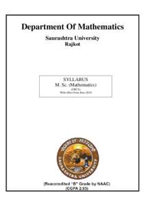 Department Of Mathematics Saurashtra University Rajkot SYLLABUS M. Sc. (Mathematics)