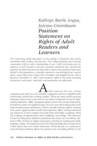122  Journal of College Reading and Learning, 33 (2), Spring 2003 Kathryn Bartle Angus, JoAnne Greenbaum