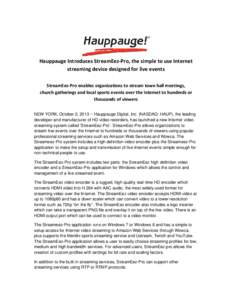 Microsoft Word - Hauppauge Introduces StreamEez-Pro.doc