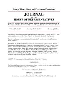 State of Rhode Island and Providence Plantations  JOURNAL -OF THE-  HOUSE OF REPRESENTATIVES