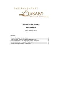 Women in Parliament Fact Sheet 8 (as at January[removed]Contents Western Australian Female Firsts ............................................................... 2