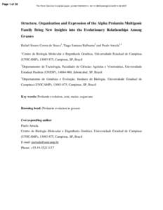 Page 1 of 38  The Plant Genome Accepted paper, posted[removed]doi:[removed]plantgenome2014[removed]Structure, Organization and Expression of the Alpha Prolamin Multigenic Family Bring New Insights into the Evolutionar