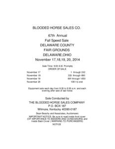 BLOODED HORSE SALES CO. 67th Annual Fall Speed Sale DELAWARE COUNTY FAIR GROUNDS DELAWARE,OHIO