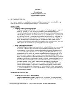 APPENDIX A Descriptions of Key Program Functions and Program Support functions A. KEY PROGRAM FUNCTIONS Key Program functions are listed below, based on which entities carry them out, in the following